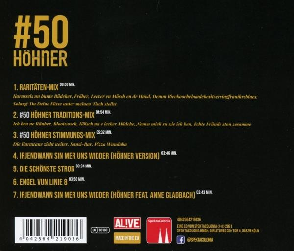 CD-Cover mit Text und Titelliste. Der Hintergrund ist dunkel, mit Logos unten.