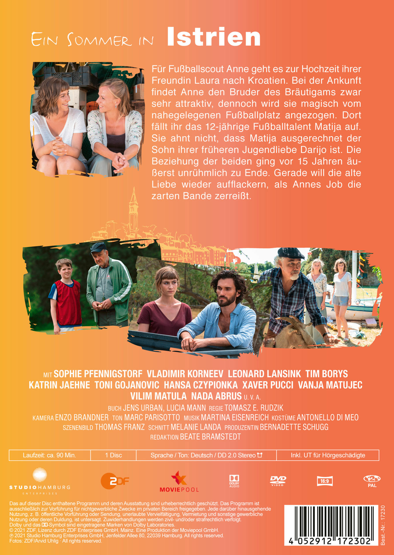 Filmcover mit Menschen auf einem Feld, Text in mehreren Sprachen.