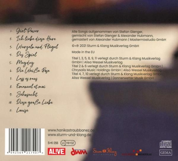 CD-Cover mit Songtiteln, Credits und Logos auf tanfarbenem Hintergrund. Text ist schwarz. Der Albumtitel ist nicht sichtbar.