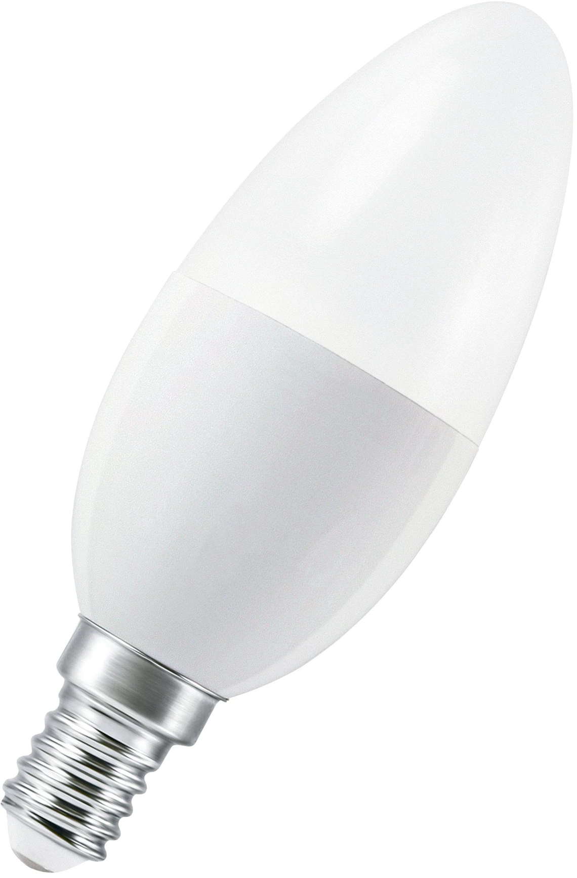 Una lampadina bianca, lunga e ovale, con base argentata.