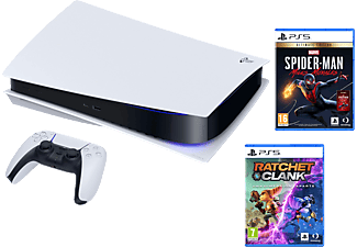 Consola - Sony PS5, 825 GB, 4K, HDR, Blanco + Marvel's Spider-Man: Miles Morales Ultimate Edition + Ratchet & Clank: Una Dimensión Aparte
