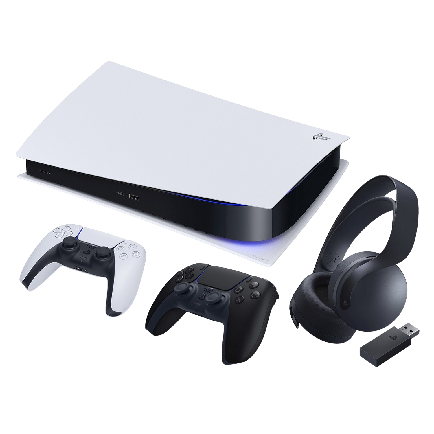 Consola - Sony PS5 Digital Edition, 825 GB, 4K, HDR, Blanco + Auriculares gaming Sony Pulse 3D + Mando Sony PS5 DualSense™ Wireless Controller