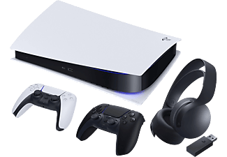 Consola - Sony PS5 Digital Edition, 825 GB, 4K, HDR, Blanco + Auriculares gaming Sony Pulse 3D + Mando Sony PS5 DualSense™ Wireless Controller