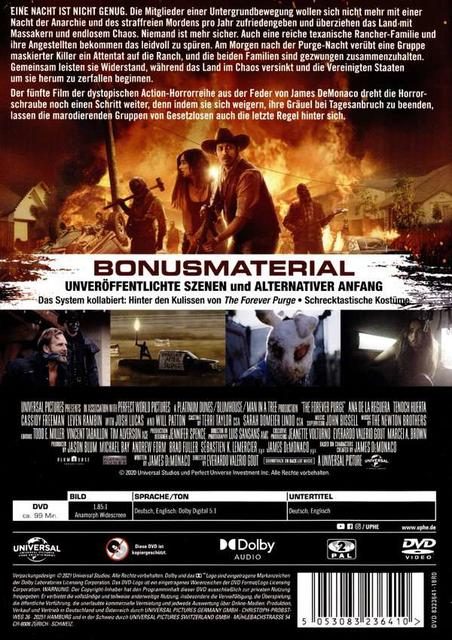 Rückseite einer DVD-Hülle für einen Film mit feurigem Hintergrund und Text auf Deutsch.
