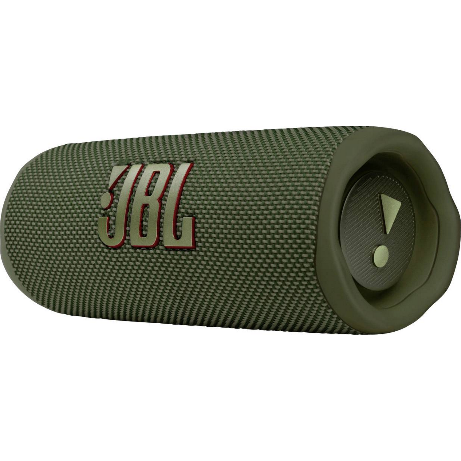 Altavoz JBL verde oliva con el logotipo de JBL en la parte delantera, sobre fondo blanco.