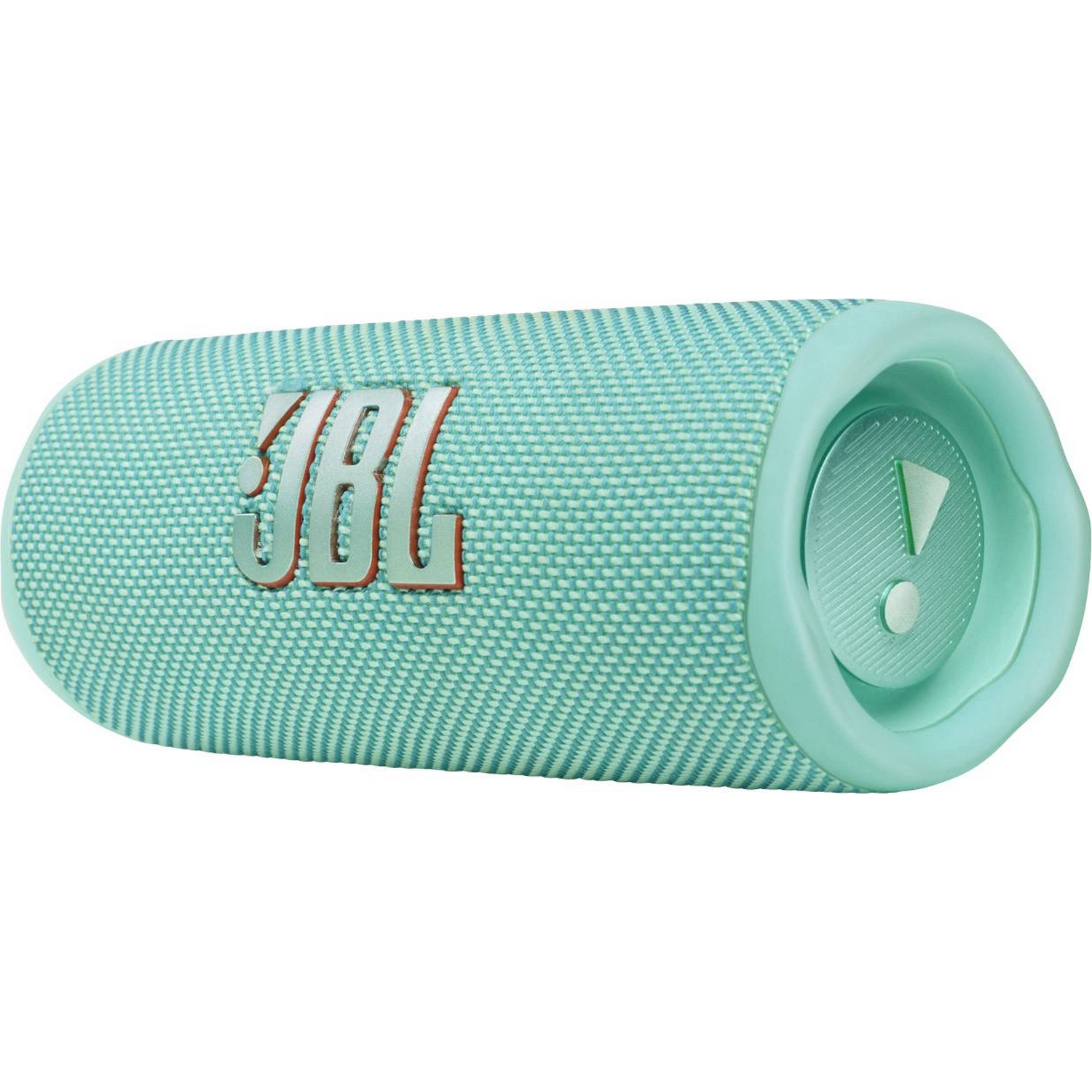 Un altavoz JBL turquesa con el logo JBL en naranja.