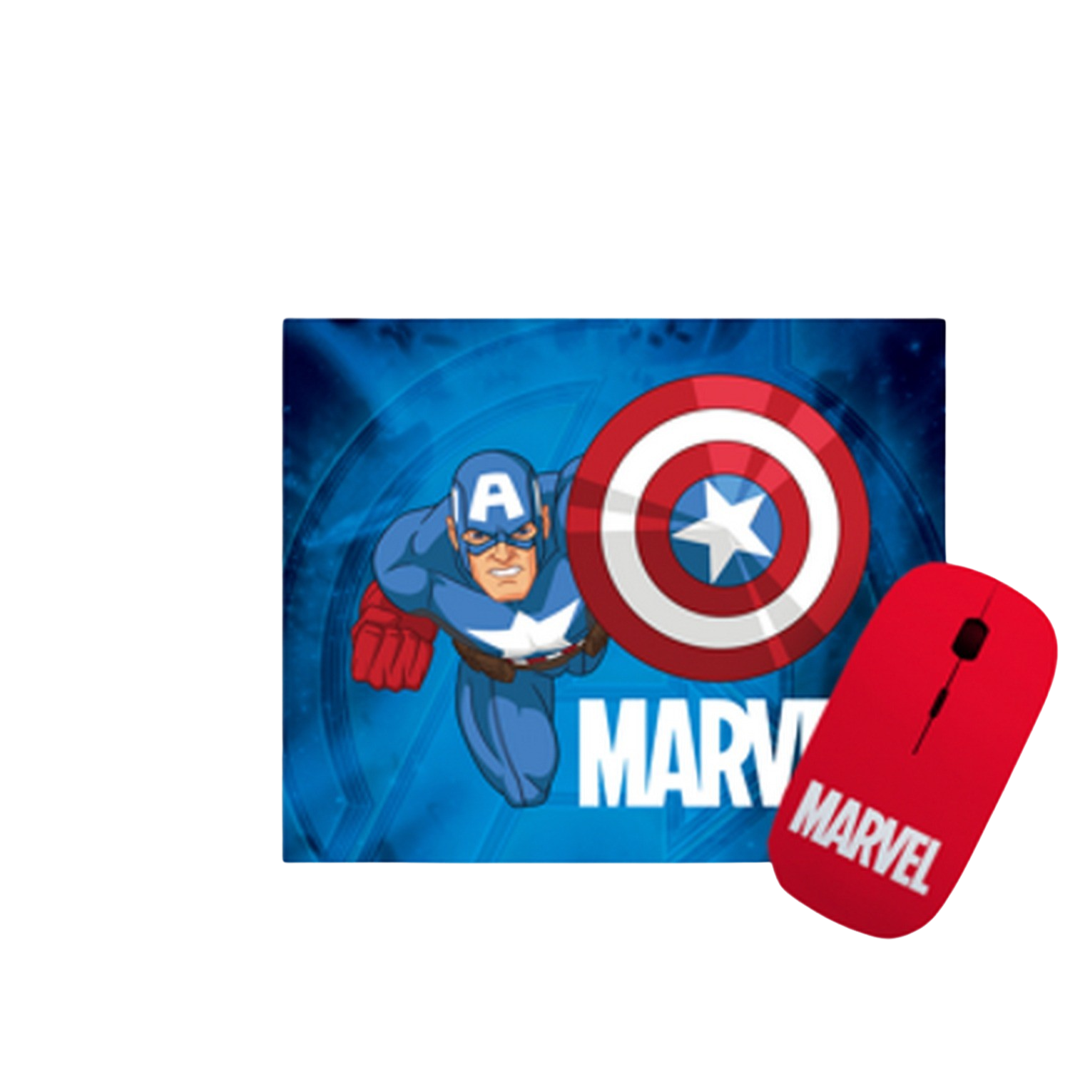 Pack Ratón + Alfombrilla - Disney Capitan America WMVMCO002, Inalámbrico, Óptico, 1600 ppp, Azul / Rojo