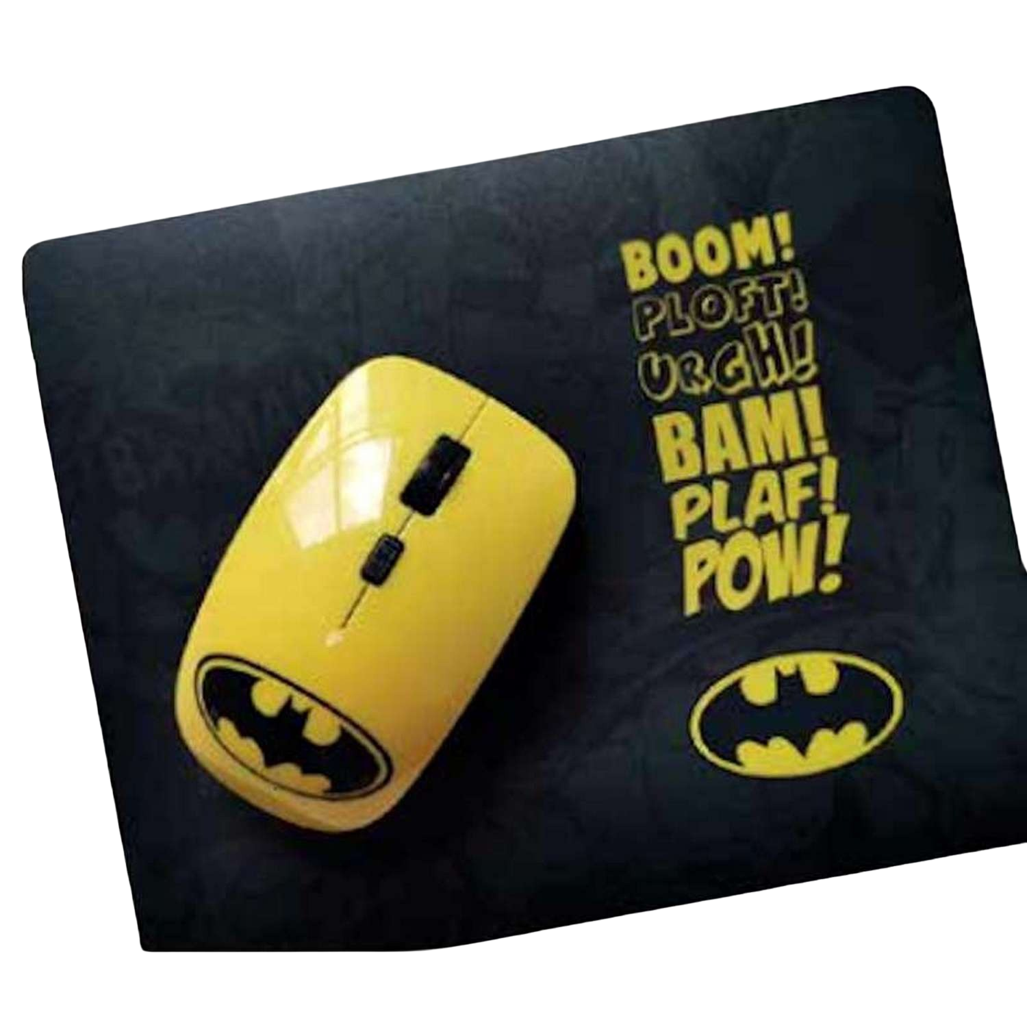 Pack Alfombrilla Warner batman wbtmco001 1600 ppp negro amarillo 2 en 1 de raton wireless y con diseño