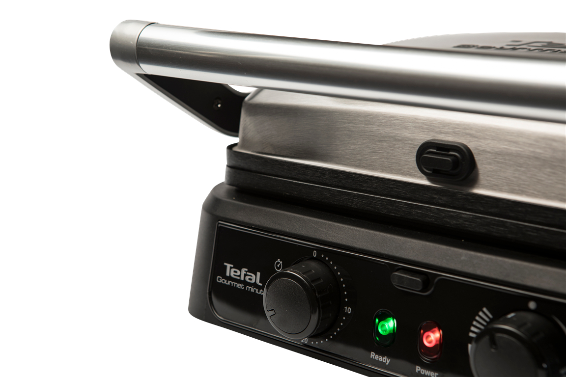 Tefal gourmet minute ızgarasının, hazır ışığı yanarken yakın çekimi.
