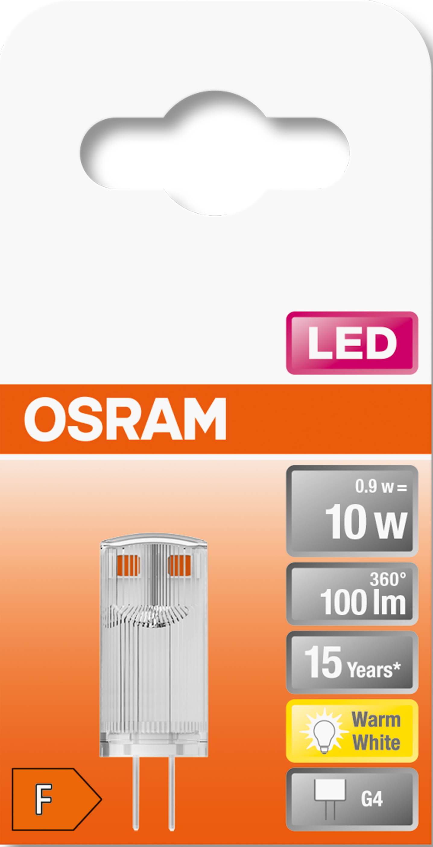 Eine OSRAM LED-Glühbirne in einer Verpackung mit aufgeführten Spezifikationen.