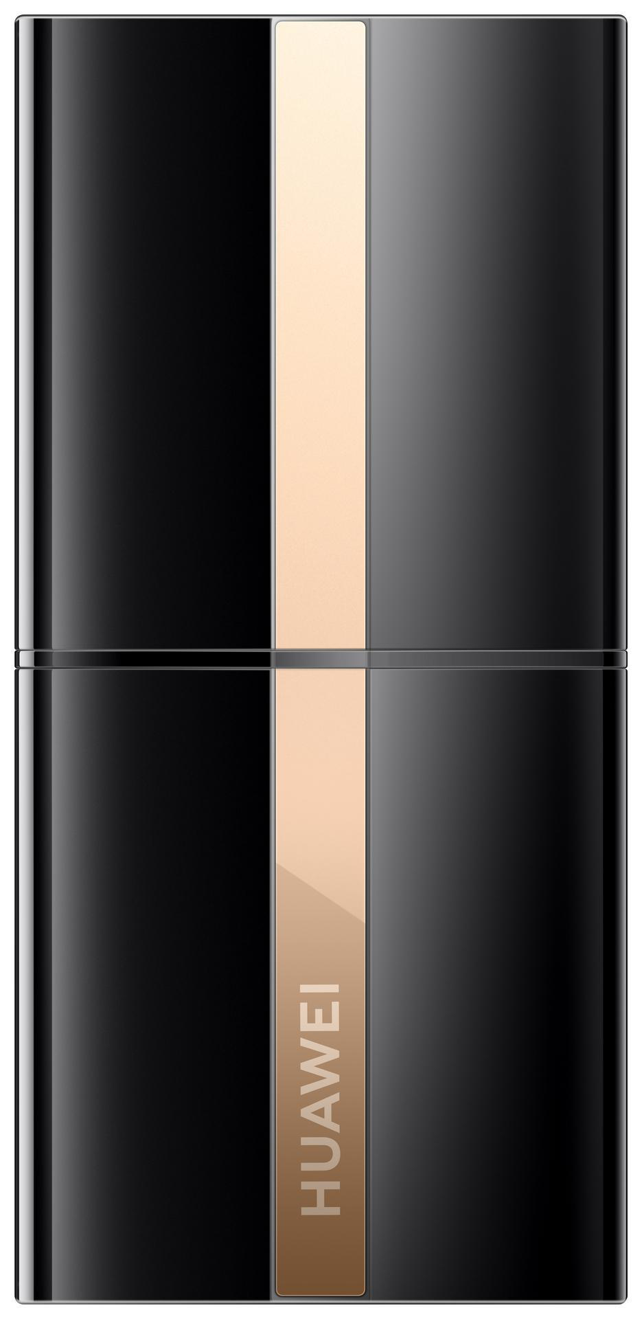 Schwarzes Lippenstiftgehäuse mit Goldstreifen.