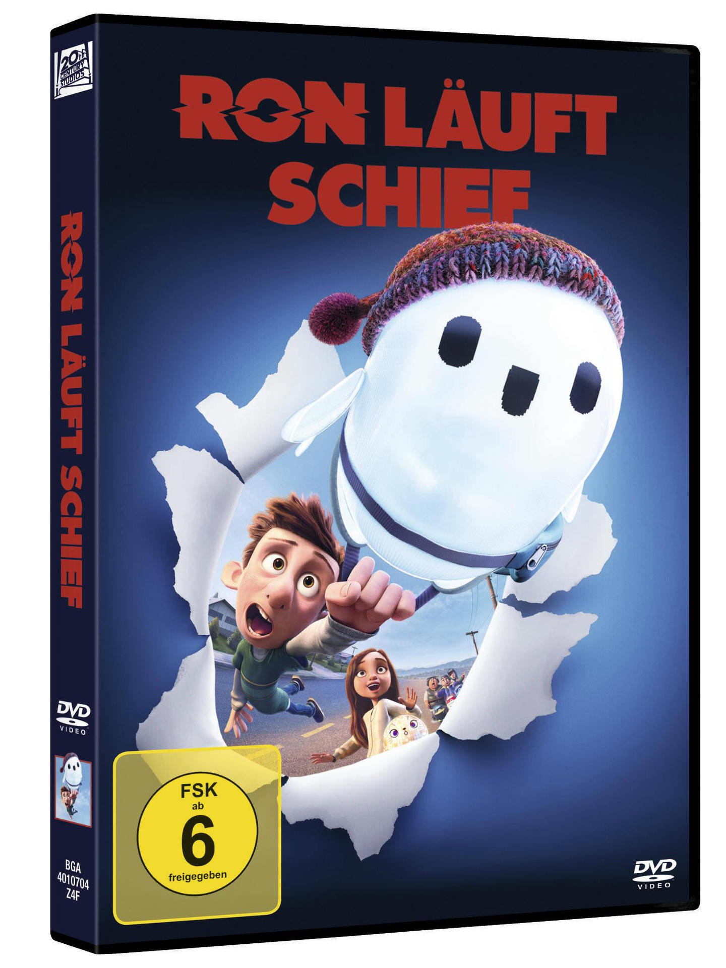 DVD-Cover des Films "Ron läuft schief". Die Vorderseite hat den Titel und Illustrationen.