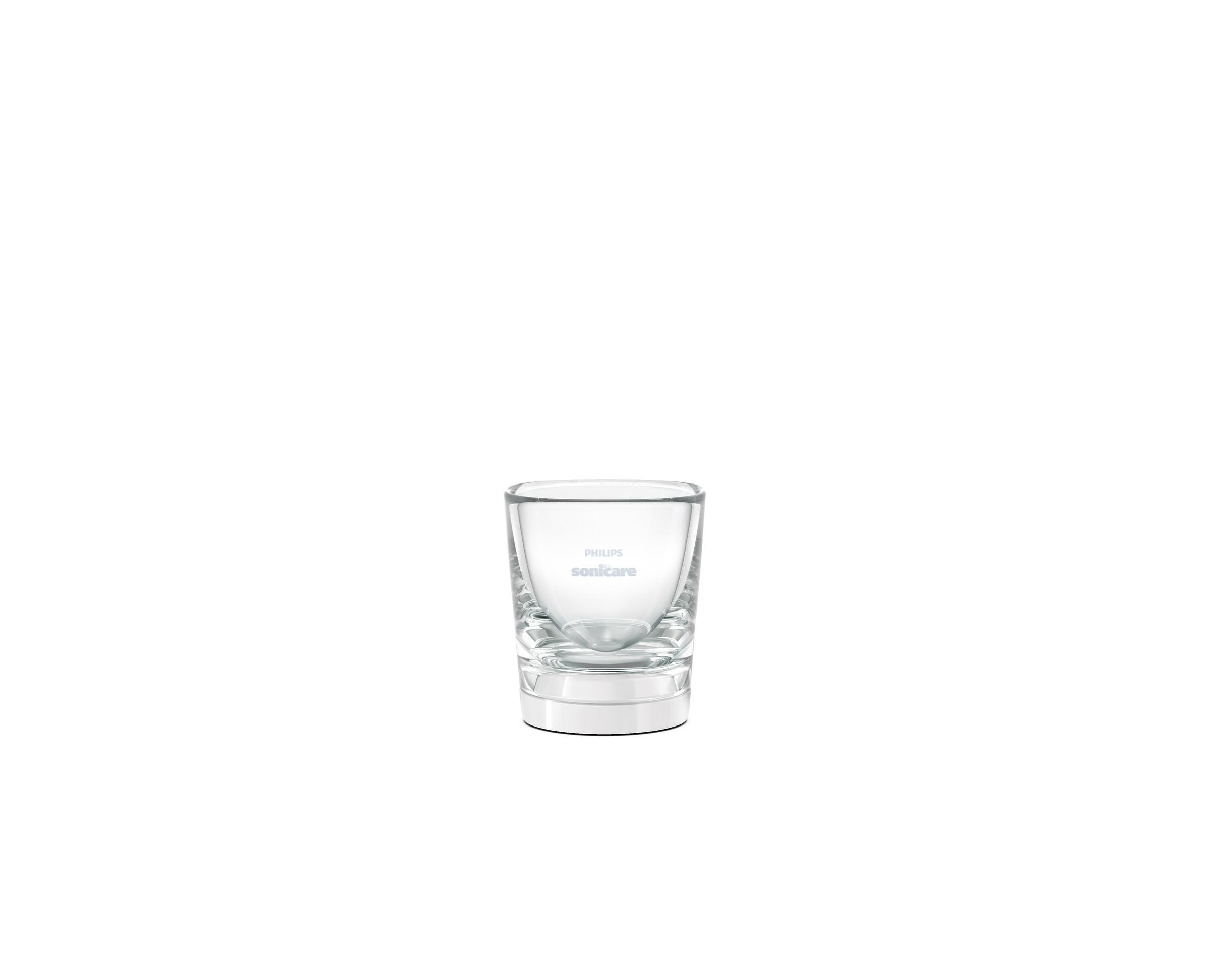 Klares Philips Sonicare Glas, mit dem Sonicare Logo auf dem Glas.