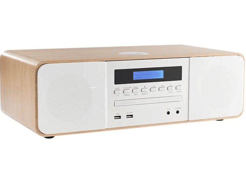 Thomson MIC201IBT - Micro chaîne HIFI Bluetooth (lecteur CD, radio, MP3,  USB), chargeur induction, couleurs bois et blanc.
