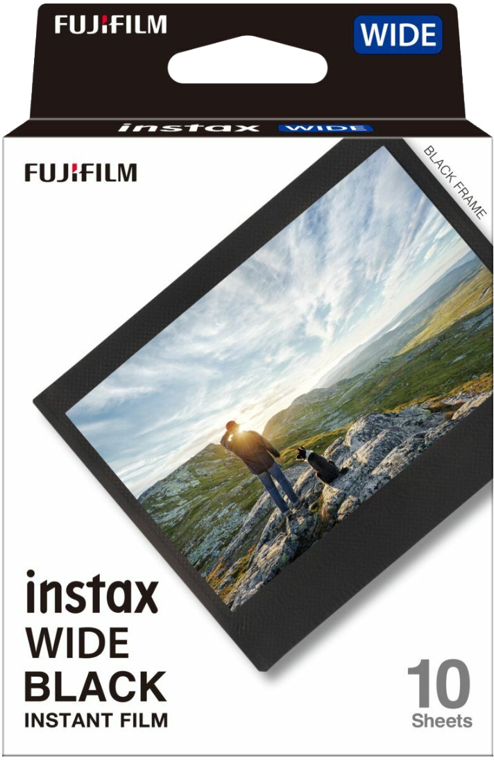 Instax Wide fekete keretes instant film doboz egy személy képével.