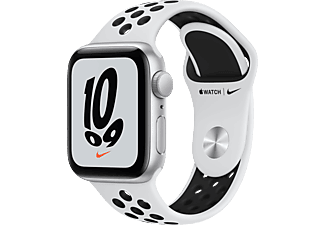 APPLE Watch Nike SE (GPS) 40mm Smartwatch Fluorelastomer, 130 - 200 mm, Armband: Pure Platinum/Schwarz, Gehäuse: Silber