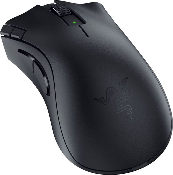 Schwarze Gaming-Maus mit Razer-Logo.