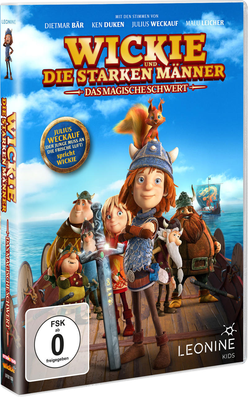Ein DVD-Cover eines Zeichentrickfilms, das eine Gruppe von Zeichentrickfiguren und ein Schwert zeigt.