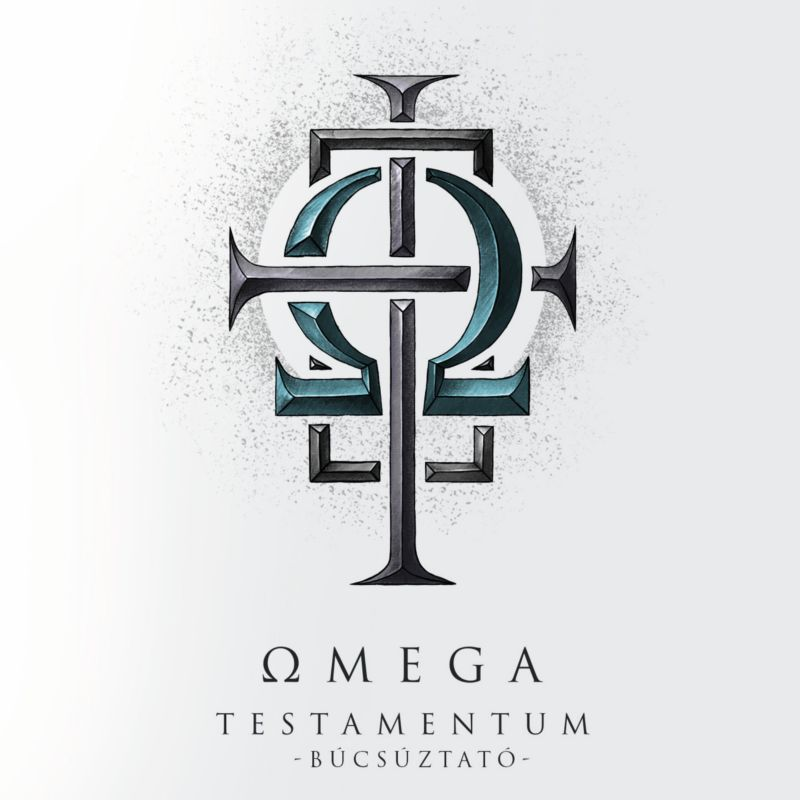 Omega Testamentum logó. Fekete-türkiz dizájn fehér háttéren.