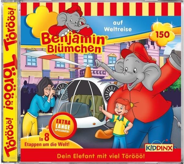 CD-Cover von Benjamin Blümchen mit einem Elefanten und einem Hubschrauber.