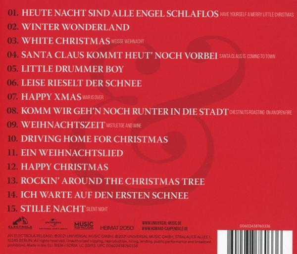 Ein Weihnachtsalbum-Tracklisting mit rotem Hintergrund und weißem Text.