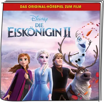 Couverture du film Frozen 2 avec les personnages Anna, Elsa, Kristoff et Olaf. Bannière rouge en haut.