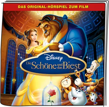 Die Schöne und das Biest DVD-Cover. Belle und Biest tanzen. Buntes Design.
