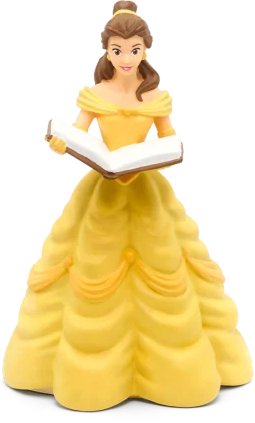 Eine Disney Belle Figur in einem gelben Kleid, die ein Buch hält.