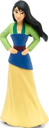 Mulan-Figur in traditioneller Kleidung. Sie trägt ein grünes Oberteil, eine blaue Tunika und einen gelben Rock.
