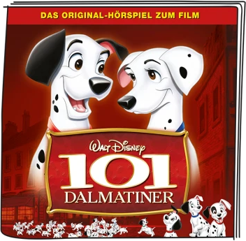 101 Dalmatiner CD-Cover mit den Hunden. Rotes, weißes und schwarzes Design.