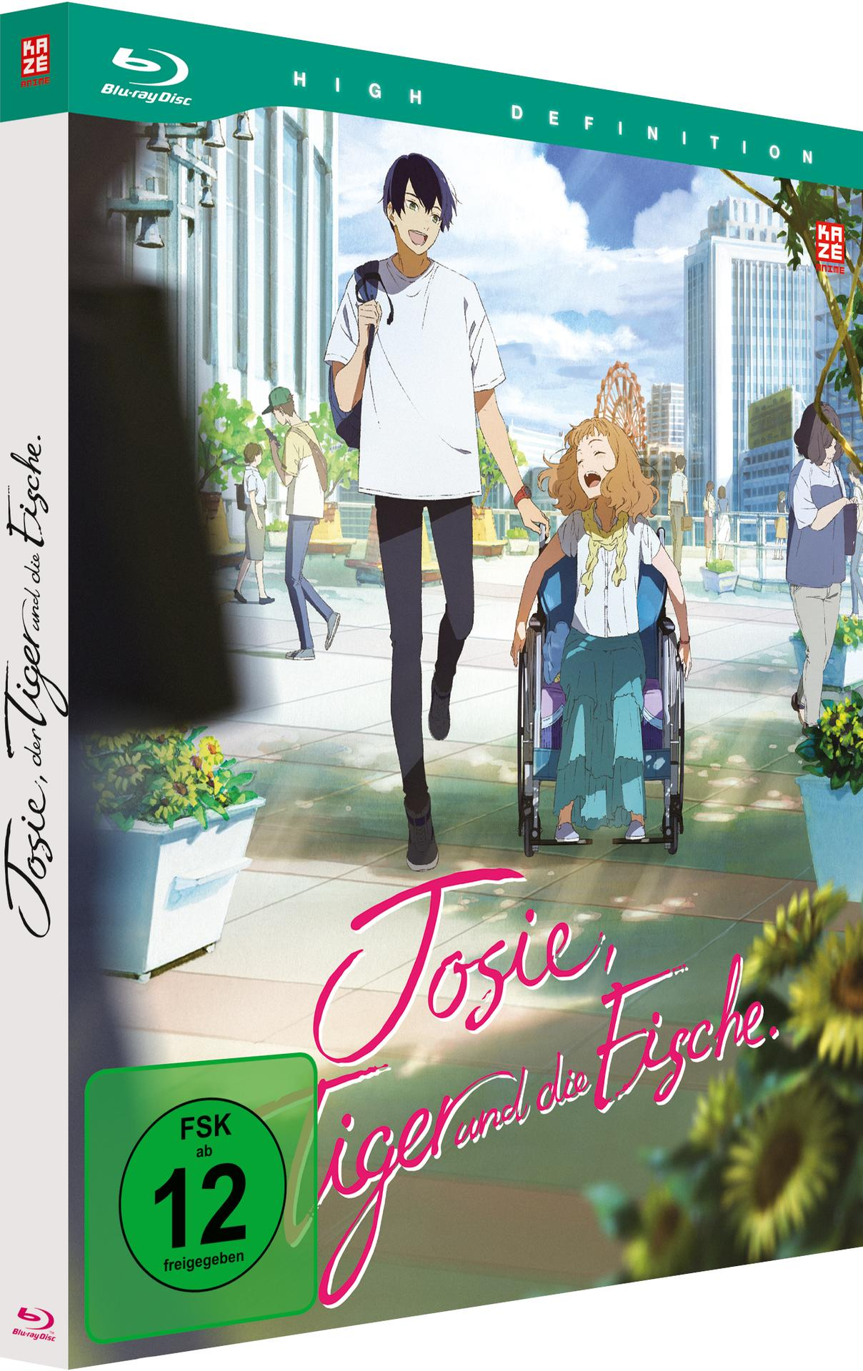 Anime Blu-ray Cover. Zwei Charaktere, einer im Rollstuhl, gehen in einer Stadt. Grünes FSK-Logo.