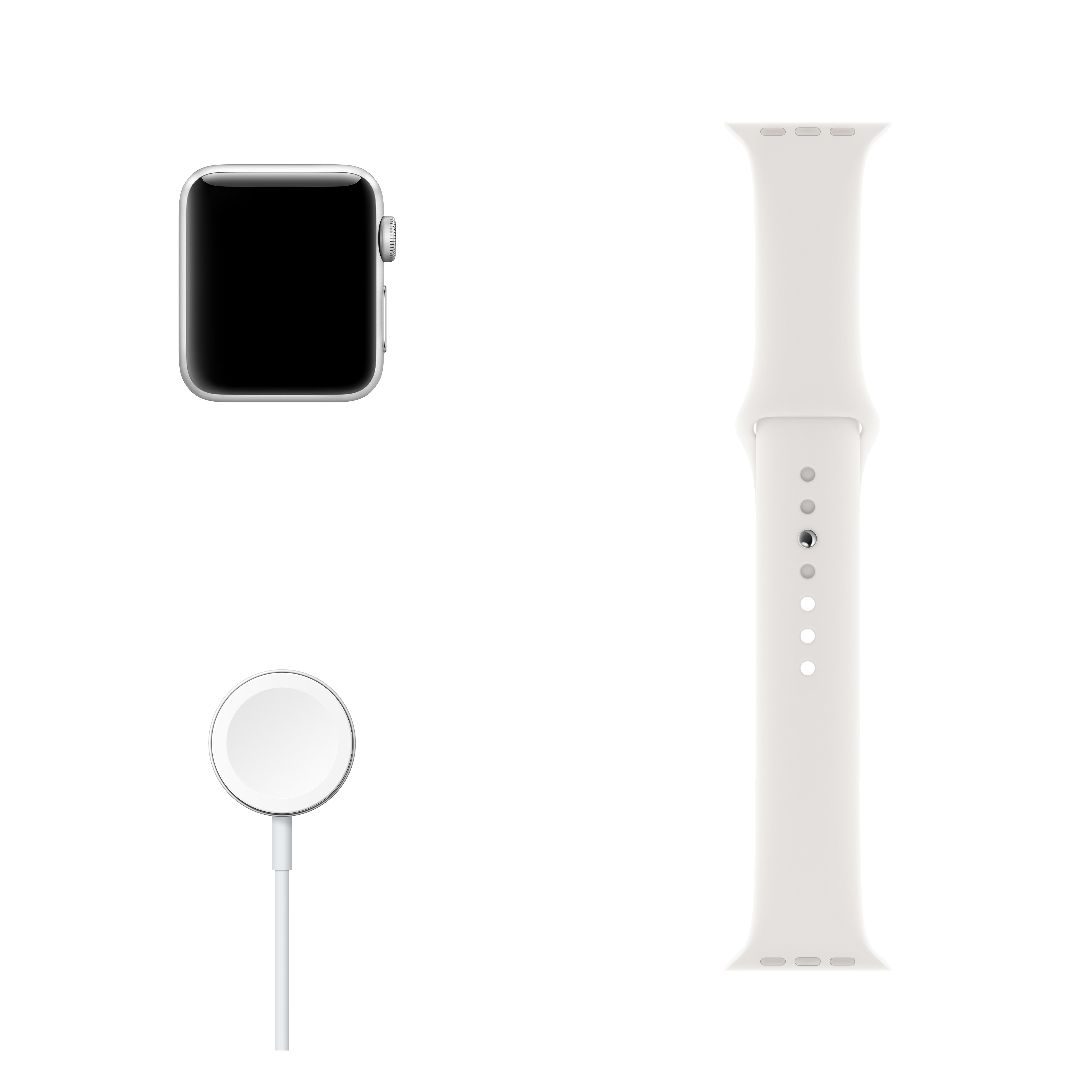 APPLE Watch Series 3 GPS, 42mm Gümüş Rengi Alüminyum Kasa ve Beyaz Spor Kordon
