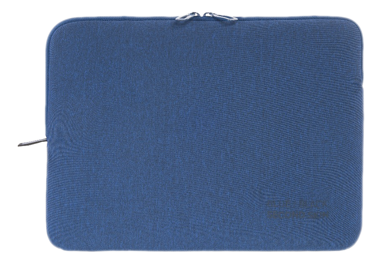 Housse d'ordinateur portable rectangulaire bleue avec fermetures éclair blanches.