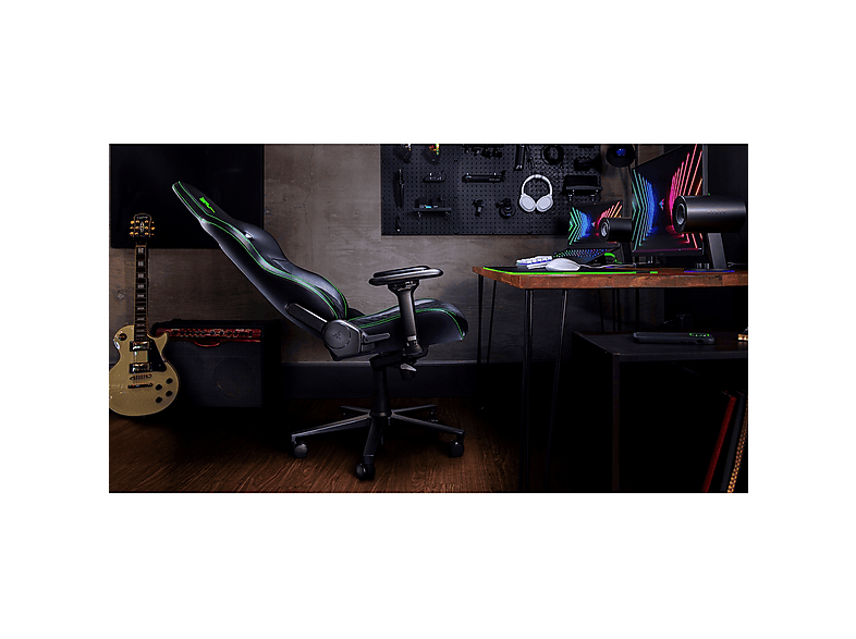 Silla gaming - Razer Enki X, Reposabrazos 2D, Carga máxima 136 kg, Cuero sintético, Arco lumbar, Negro/Verde – imagen 2