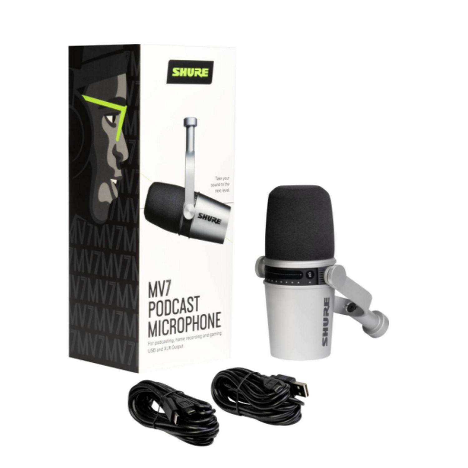 Micrófono - Shure MV7-S, Híbrido XLR / USB, Impedancia 314 ohms, 50 - 16000 Hz, Patron polar cardiode, Plata