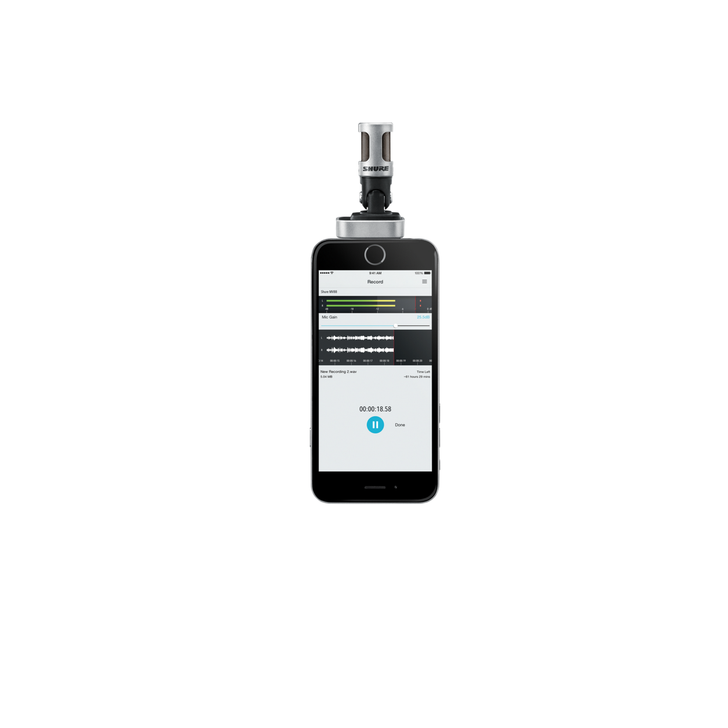 Micrófono - Shure MV88/A, Hasta 20.000 Hz, Bidireccional, Cardioide, App ShurePlus, Plata