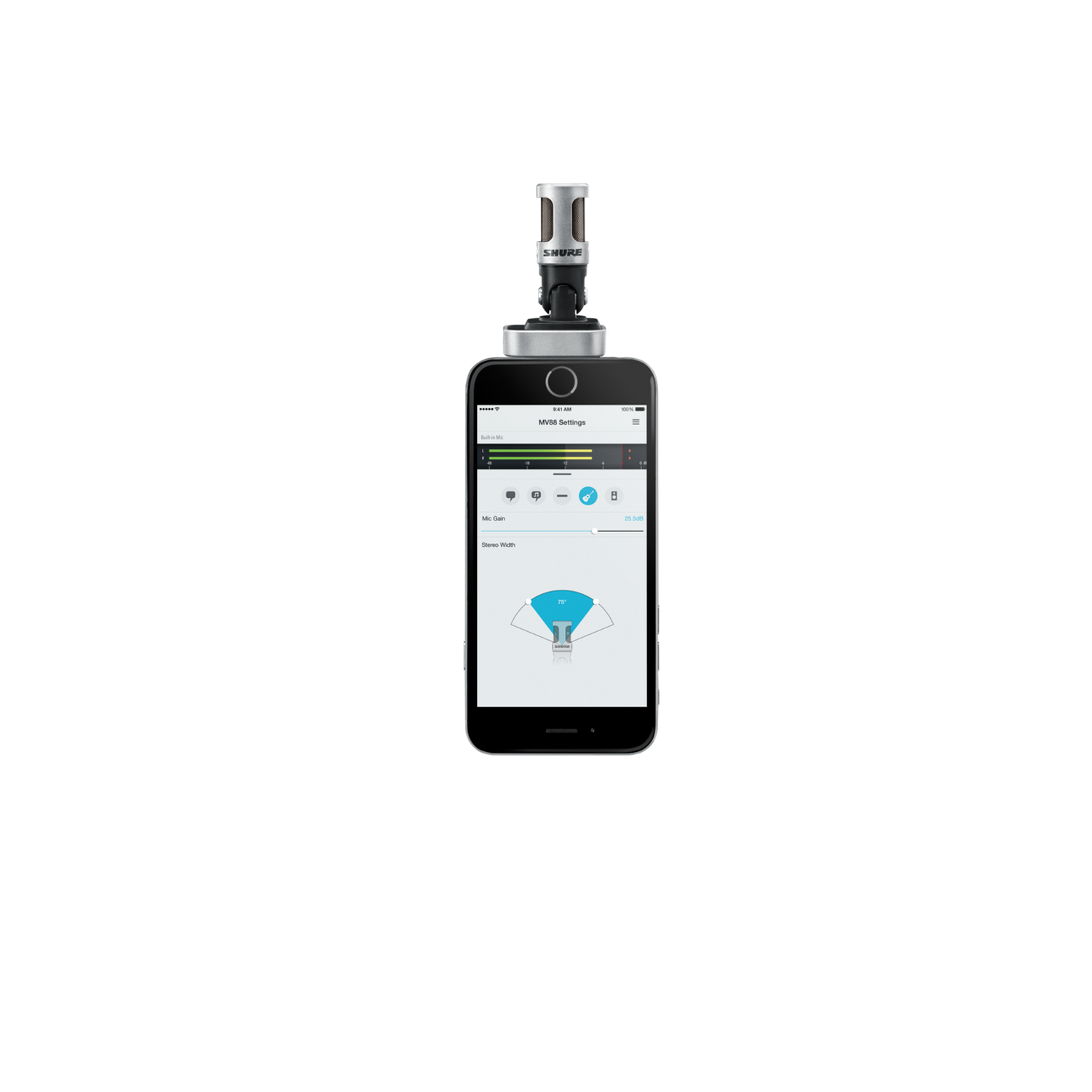 Micrófono - Shure MV88/A, Hasta 20.000 Hz, Bidireccional, Cardioide, App ShurePlus, Plata