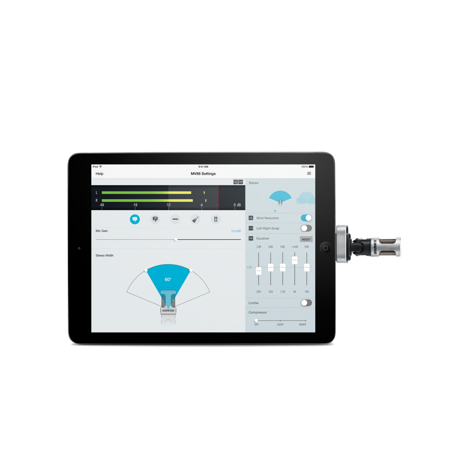 Micrófono - Shure MV88/A, Hasta 20.000 Hz, Bidireccional, Cardioide, App ShurePlus, Plata