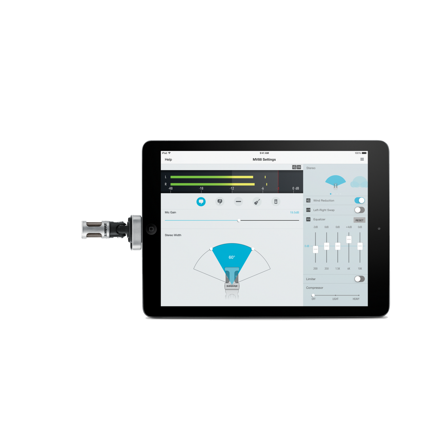 Micrófono - Shure MV88/A, Hasta 20.000 Hz, Bidireccional, Cardioide, App ShurePlus, Plata