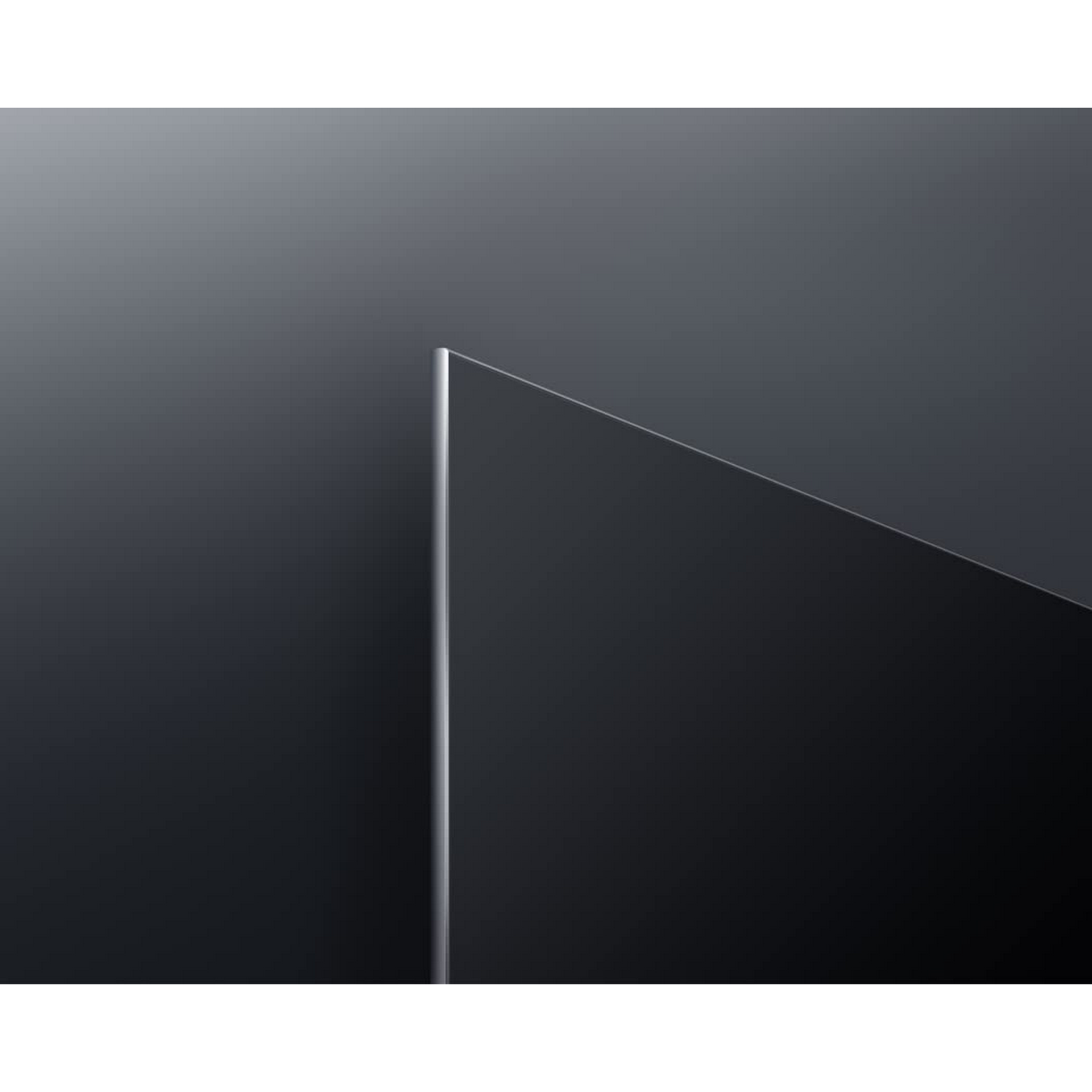 Primer plano de una pantalla oscura con marco plateado. La pantalla es negra y el marco es una línea fina.