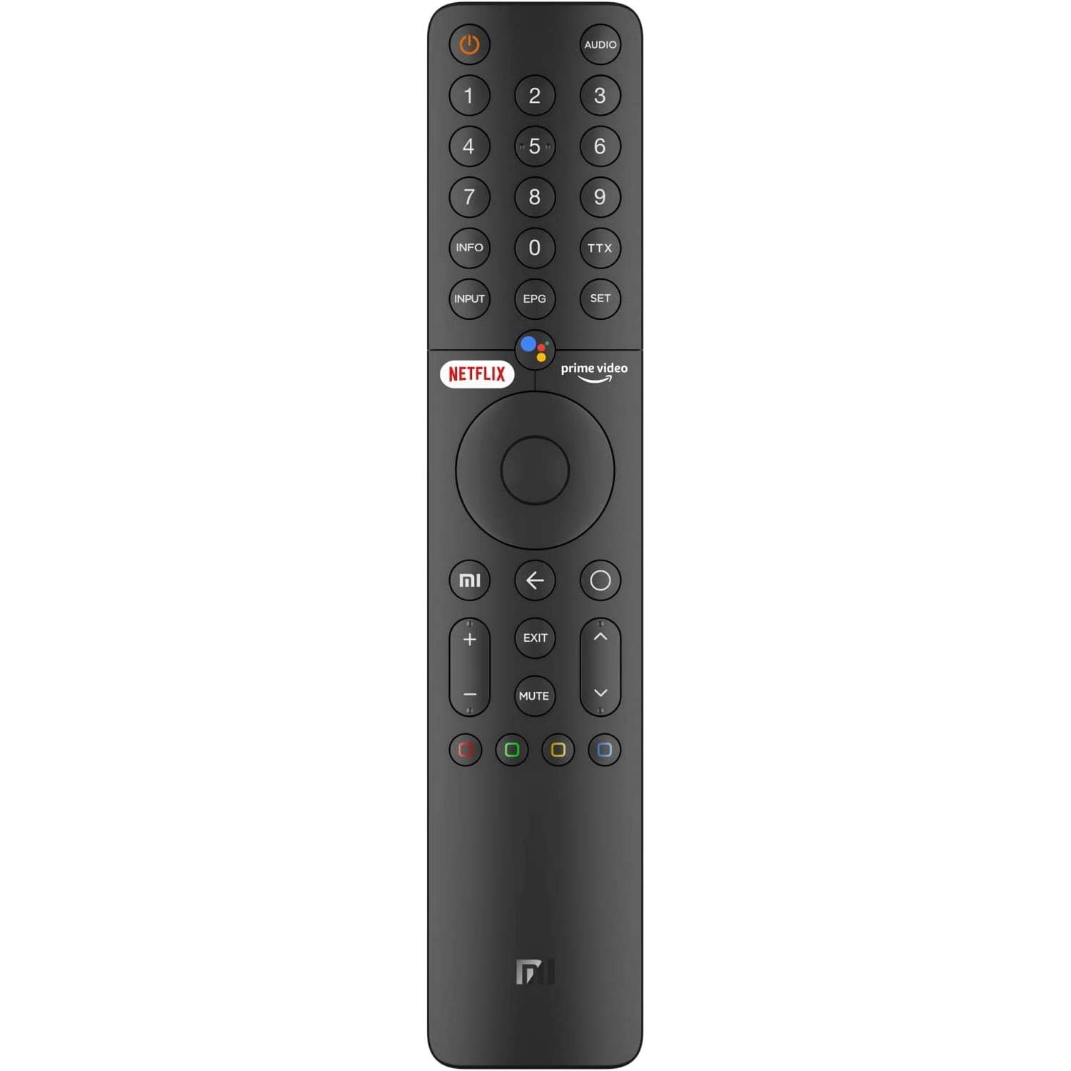 Mando a distancia de TV negro con botones de Netflix y Prime Video, muchos otros.