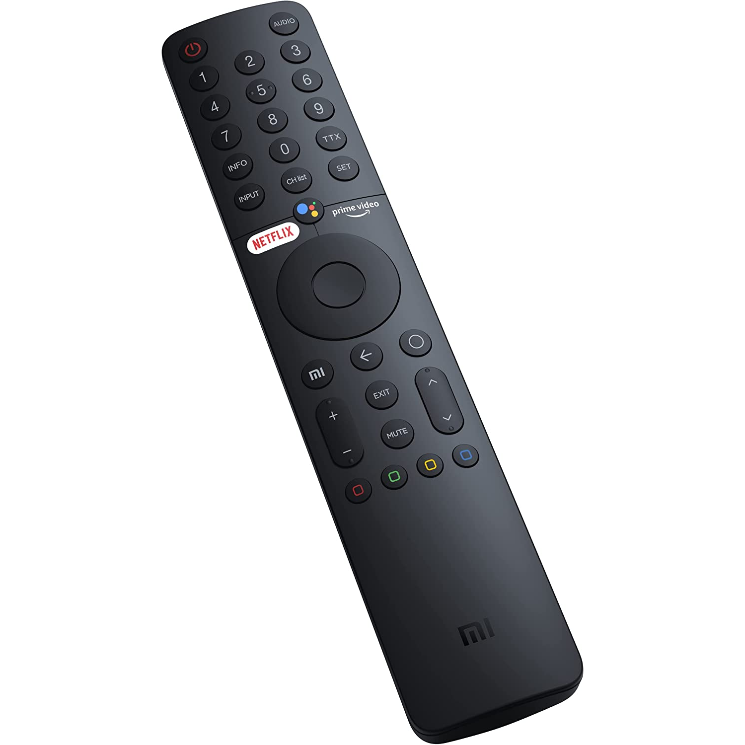Mando a distancia de TV negro con varios botones.