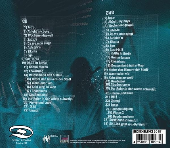 CD- und DVD-Trackliste mit Bildern von Personen und Text auf Deutsch.