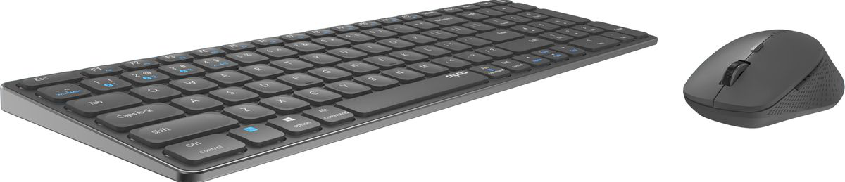 Schwarzes Tastatur- und Maus-Set. Die Tastatur hat ein schlankes Design.