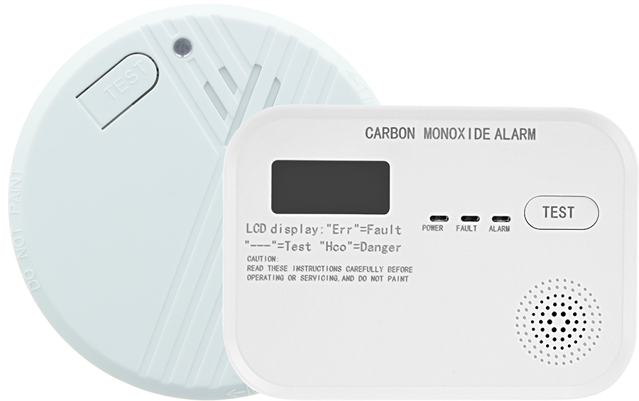 Two white devices: a smoke detector and a carbon monoxide alarm.