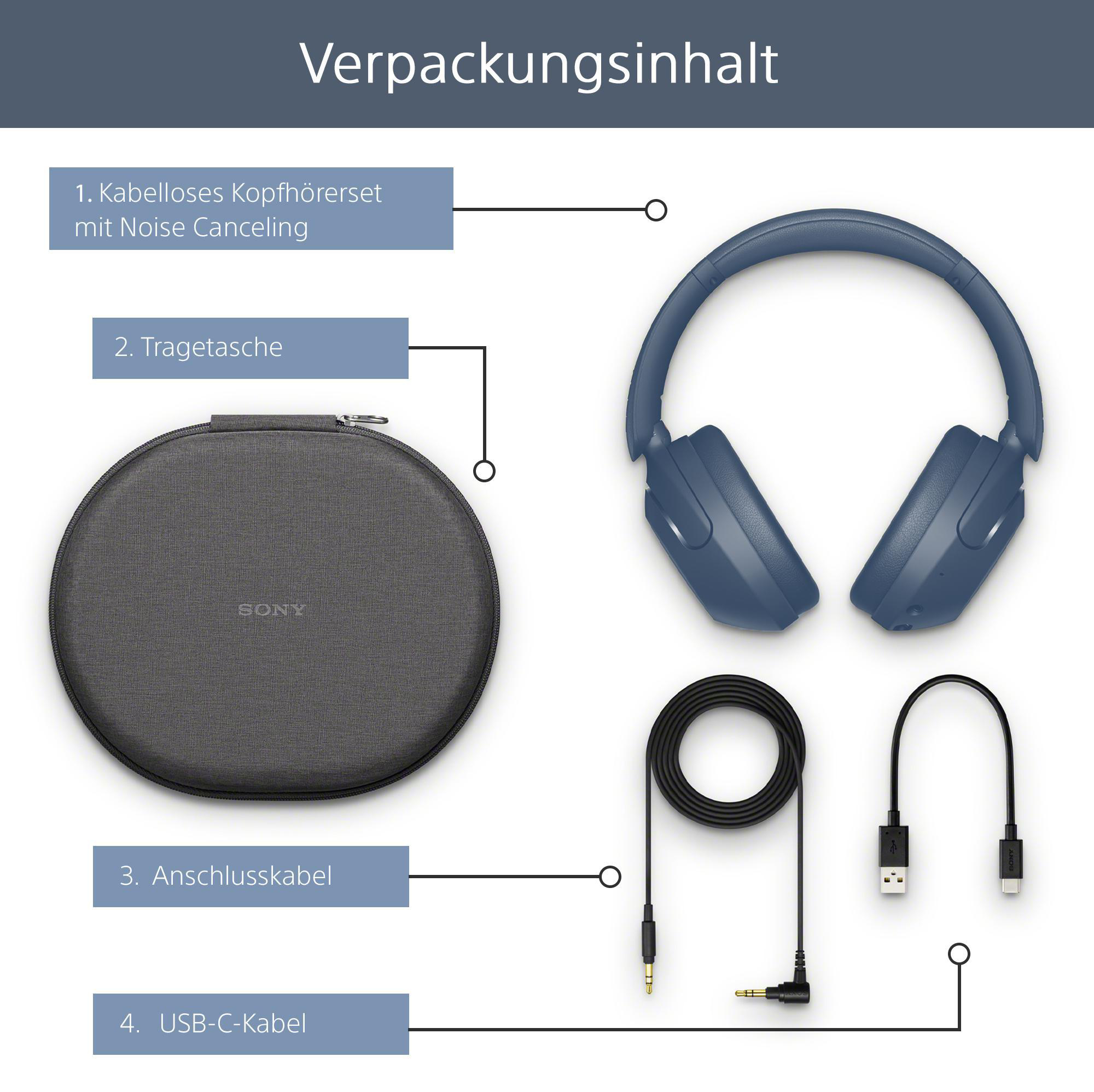 SONY WH-XB910N Noise Cancelling, Over-ear Kopfhörer Bluetooth Blau
