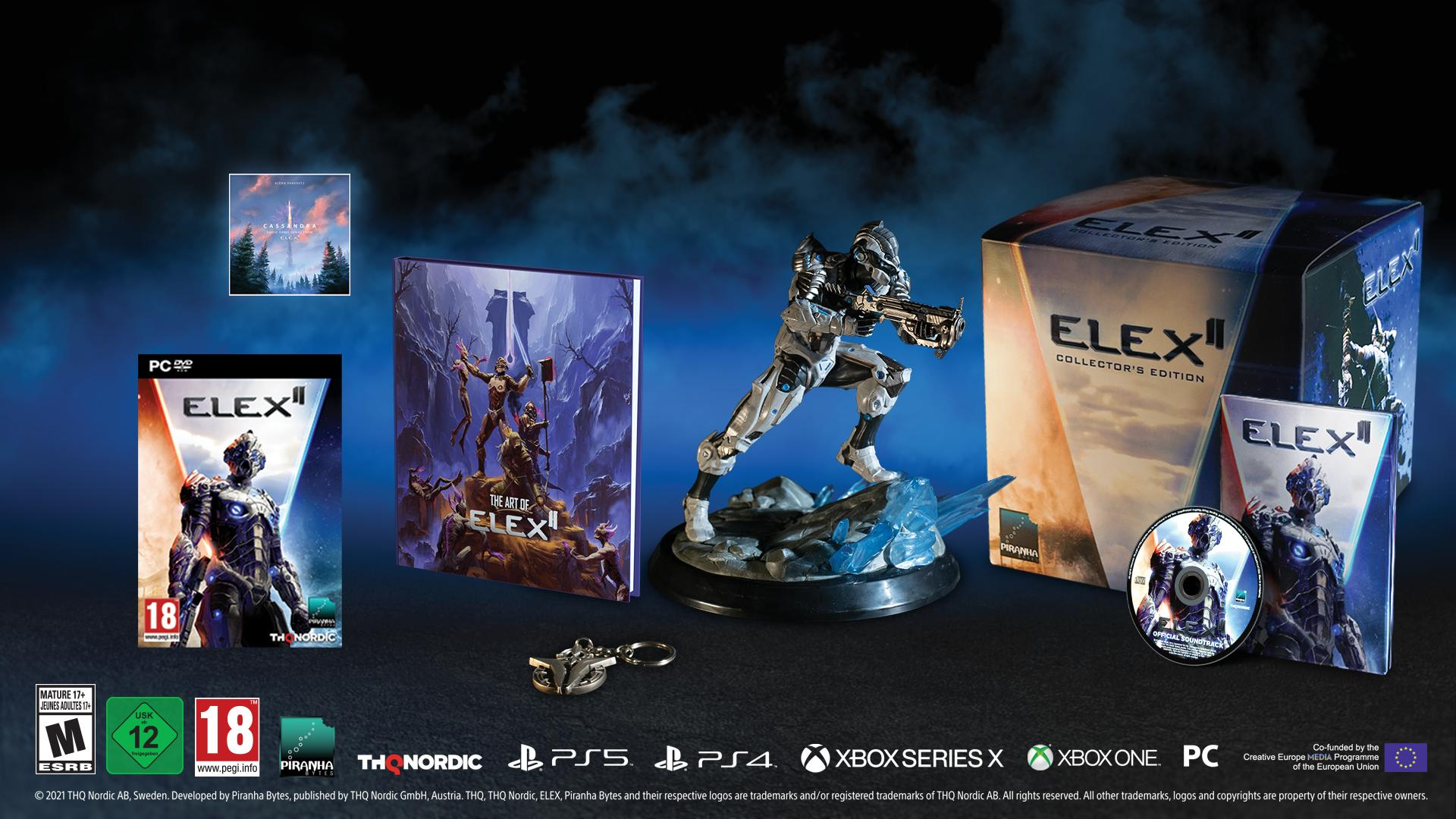 ELEX II Collector's Edition mit Spiel, Figur und Artwork auf Blau.