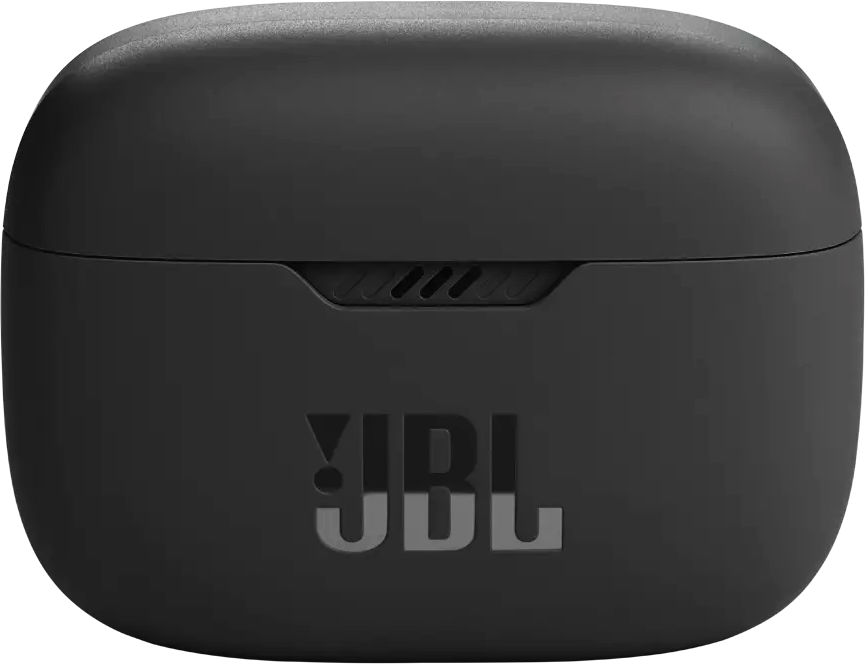Fekete JBL fülhallgató töltőtok, JBL logóval elöl.