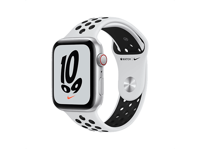 APPLE Watch Series SE GPS + Cellular - Aluminium kast Zilver 44mm, Nike Sportbandje Platina / Zwart (MKT63NF/A)