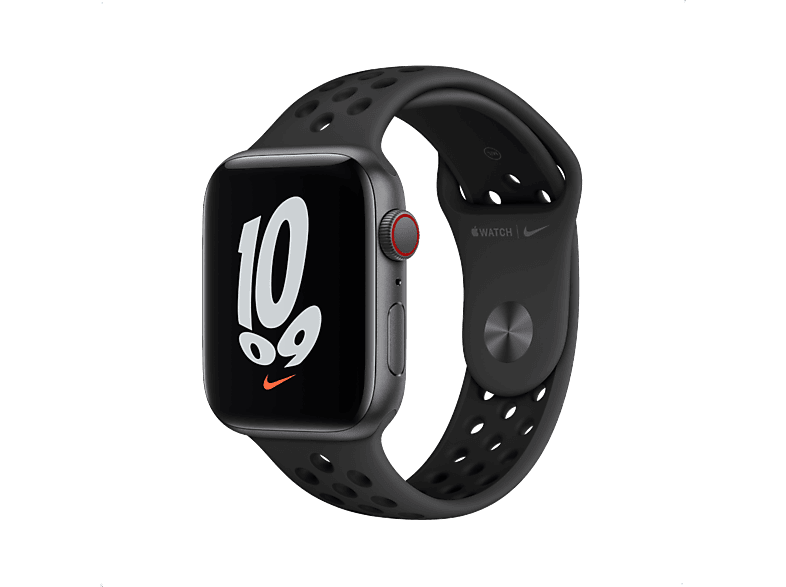 APPLE Watch Series SE GPS + Cellular - Aluminium kast Space Gray 44mm, Nike Sportbandje Antraciet / Zwart (MKT73NF/A)